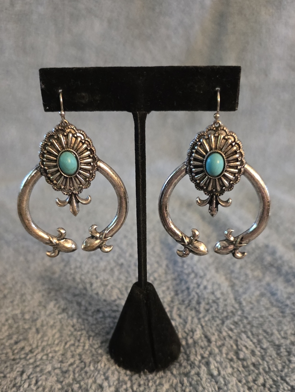 Turquoise Accent Silver-Tone Hoop Earrings - Women Jewelry